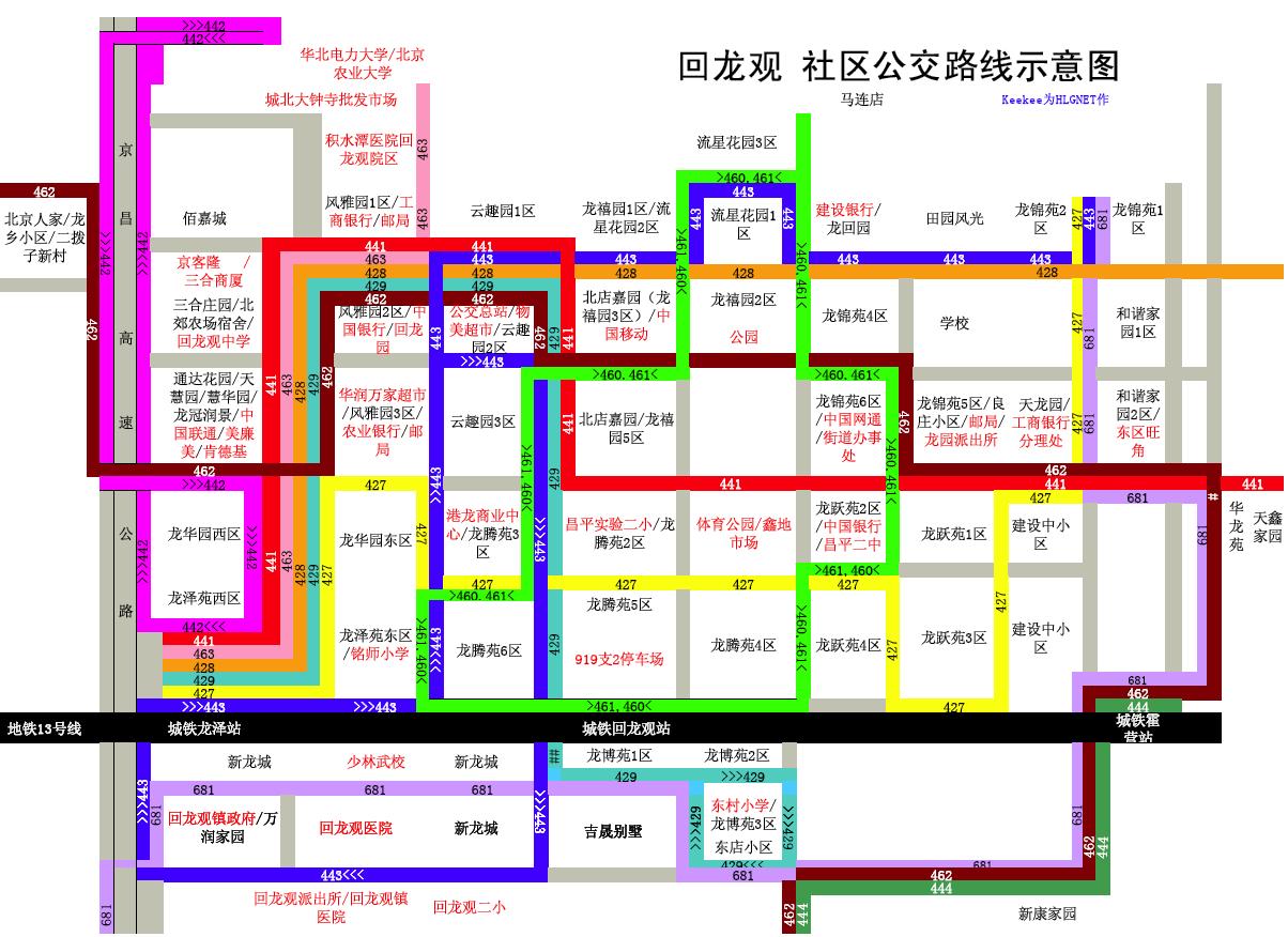 矩阵周边公交车线路图以及城铁13号线列车时