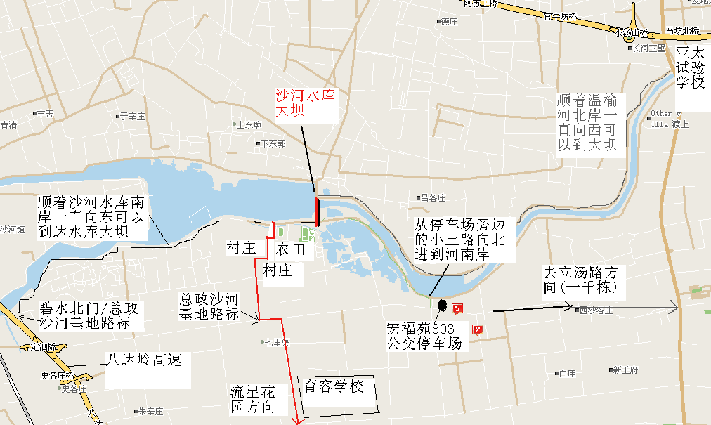 回龍觀去沙河水庫的路線圖.